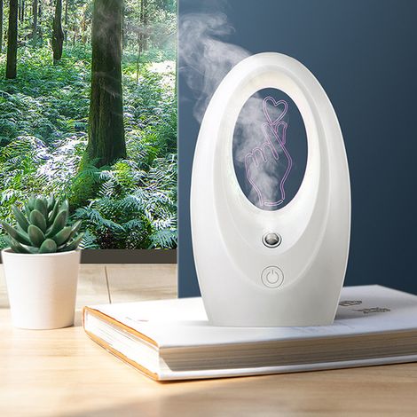 Mini-USB-Luftbefeuchter, geräuschloses Nachtlicht, Aromatherapie-Diffusor für den Schreibtisch im Schlafzimmer, perlmuttweiß (Herz- und Fingermuster)