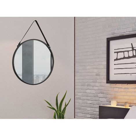 Wandpiegel CORNELIA rund Metallrahmen Schwarz zum Aufhängen Ø 55cm (1/5)