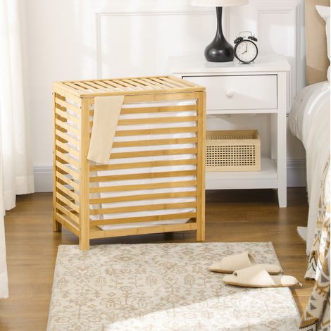 Wäschekorb 50x36x60 cm Natur aus Bambus mit Deckel und herausnehmbarem Wäschesack (1/5)