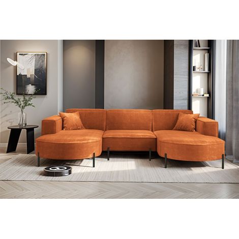 Wohnlandschaft U-Form Sofa VALENCIA in Stoff Noel Ziegelrot
