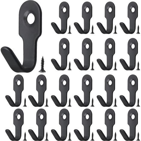 20 mini stainless steel hooks, professional picture hanging hardware, multi-purpose wall hooks (black) (1/5)