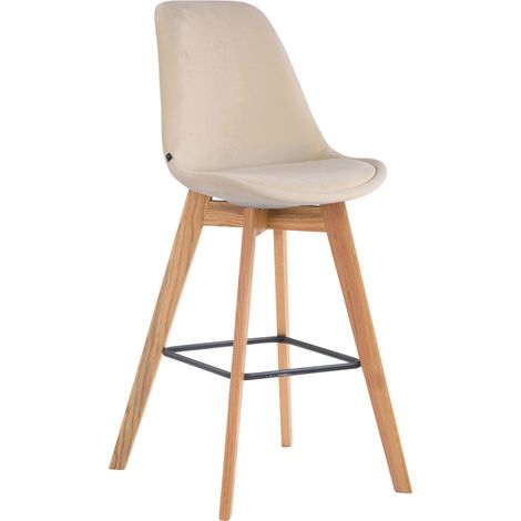 Taburete de bar x1 estilo escandinavo con asiento de terciopelo crema y estructura de madera natural 100005722 (1/3)