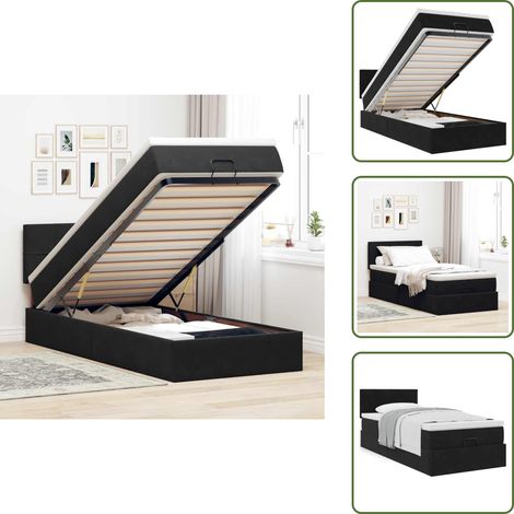 Letto con testiera - vidaXL Struttura Letto Pouf con Materasso Nero 90x190 cm in Velluto - Materasso morbido