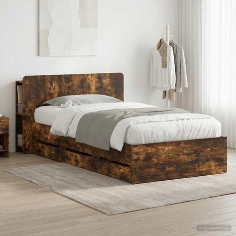 vidaXL Bed Frame with Storage and Headboard Smoked Oak 90 x 200 cm (1/5)