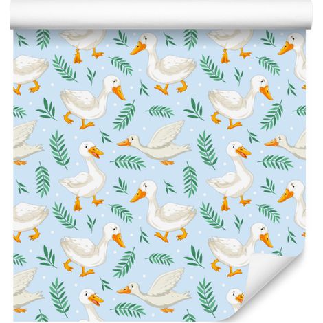 Papier peint canard bleu azur et blanc pour salon et chambre 50x1000 cm (1/5)