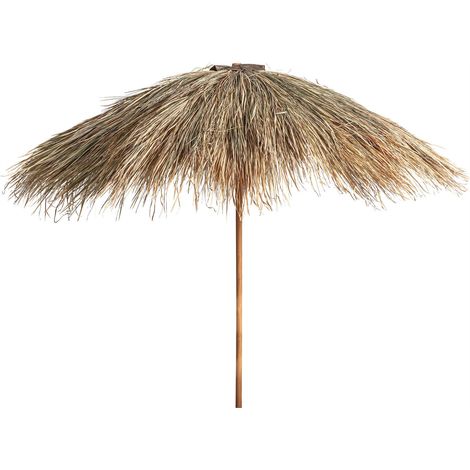 Parasol en teck et paille style ethnique - marron naturel (1/5)