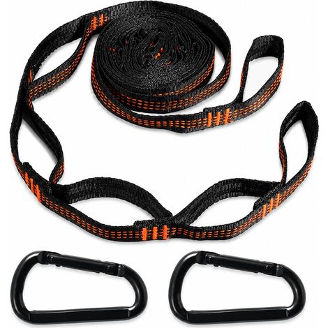 Lot 2 suspension pour hamac 2 m x 2, 5 cm, avec 2 mousquetons, capacité charge 300 kg, d'arbre pour hamac, camping (1/5)