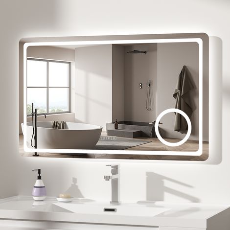 Miroir LED Salle de Bain avec Eclairage 60x80 cm, Antibué Haut-Parleurs Intégrés, Grossissant 3X, 3 Couleurs Luminosité,  Lumière Blanche Froide/Chaude