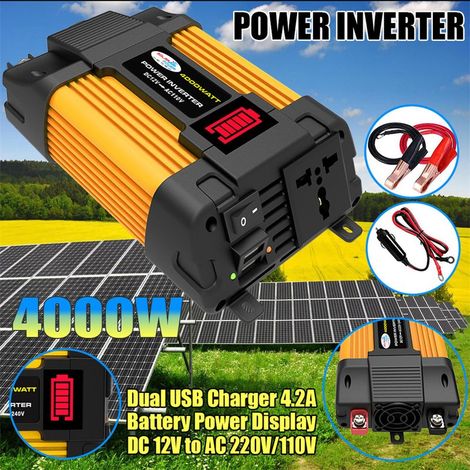 4000-W-Gleichstrom-Spannungswandler (12 V auf 220 V) mit zwei 4,2-A-USB-Ladegeräten und Akkuladestandsanzeige (1/5)