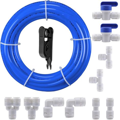 5M Water Supply Hose Tube,3/8" RO Water Filter Fitting,Water Purifiers Quick Connect Tube Fittings Type Y+T+I+L+Ball Valve Reverse Osmosis Systems-Blue (1/5)
