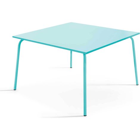 Table de jardin carrée en acier turquoise 120 cm - Palavas (1/5)