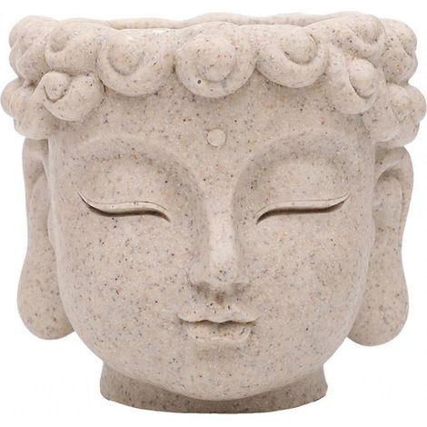 Pot de fleurs en forme de tête de Bouddha, pot de fleurs zen en résine avec trou de drainage, vase décoratif d'intérieur et d'extérieur, cadeau idéal (1/4)