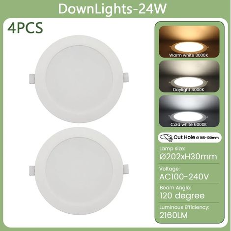 (24W, lumière naturelle 4000K) Deux plafonniers LED encastrés, adaptés à l'éclairage intérieur de la maison. (1/4)