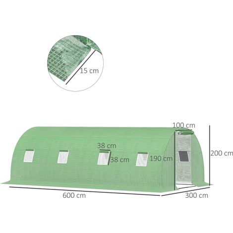 Serre en aluminium Tunnel en polyyuler à marche 6x3 m Serre avec 8 fenêtres Serre Protection contre le gel Tuyau en acier Vert foncé