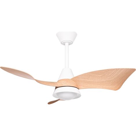 LED Ceiling Fan White Metal Base Wood-Like Synthetic Blades Timer 3 Temperature Modes With Remote HAINES (1/5)