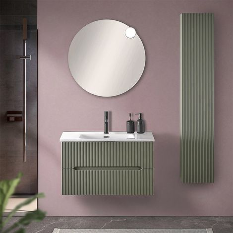 Mobile bagno sospeso 80 cm verde opaco cannettato Bali (1/5)
