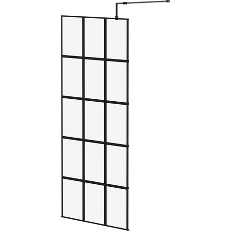 Colore 8mm Clear Glass Matt Black Crittall Frame 1950mm x 900mm Walk In Shower Screen including Support Bars and Retainer Feet (1/5)