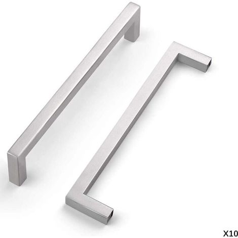 Set di 10 maniglie per mobili da cucina, maniglie per cassetti, maniglie per ante di armadi in acciaio inox color argento, interasse 96 mm. (1/4)