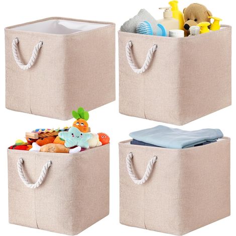Boîte de rangement pliable 35 x 33 x 31 cm - Panier de rangement avec poignée - Grande boîte de rangement pour armoire, étagère, vêtements, jouets, outils - Kaki (1/5)