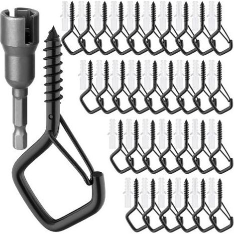 Lot de 18 crochets à vis en acier inoxydable, crochet de plafond avec verrouillage, crochets muraux à visser pour suspendre des plantes, lampes (1/5)