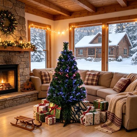 Árbol de navidad artificial luminoso de fibra óptica multicolor 90 cm con 90 ramas y soporte estable - pino sintético decorativo de interior - verde (1/5)