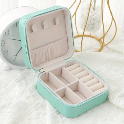 Boîte à bijoux portable, boîte de voyage, coffret à bijoux, boîte de rangement en cuir, boîte à boucles d'oreilles, boîte à colliers, boîte à bagues, boîte de rangement pour bijoux, boîte de présentat (1/5)