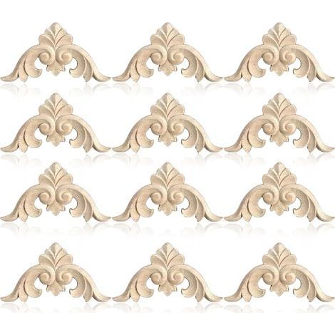 12 pièces d'angle sculptées en bois, applique, ornement, décoration murale, applique en bois, longue sculpture sur bois, applique, décoration, pour porte, armoire, mur, décoration intérieure (style 5 (1/5)