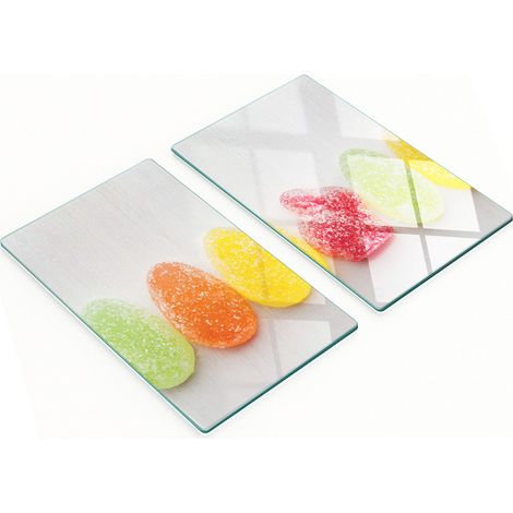 Set aus gehärteten Glasplatten mit bunten Jelly Beans-Motiven, 2 x 30 x 52 cm (1/5)
