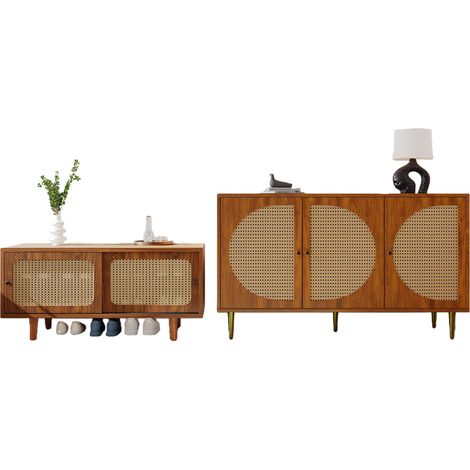 ELVMI Conjunto Cómoda y Zapatero con 3 Puertas y 2 Puertas Correderas para Salón, Color Nogal (1/5)