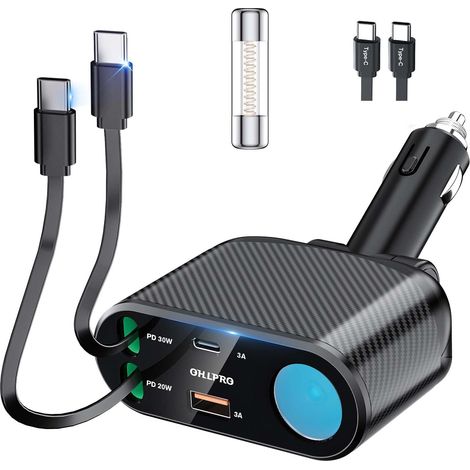 5 en 1 Chargeur de Voiture Retractable, 168W Multi Prise Adaptateur Allume Cigare USB C, 5 Ports Dual Cable Rapide Charge PD3.0 Allume, Compatible avec GPS, Tablette (1/5)