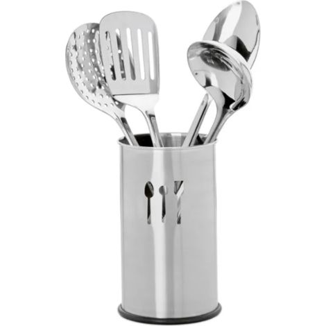 4-teiliges Küchenutensilien-Set aus Edelstahl mit Utensilienhalter, silberfarben (1/5)