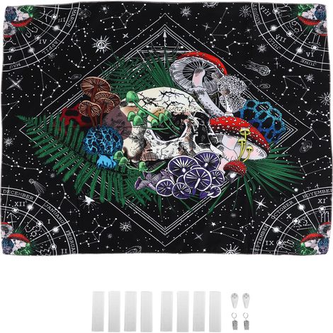 Tenture décorative motif champignon crâne coloré doux léger exquis joli fond toile 200x150cm (1/5)