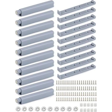 Amortisseur Porte Placard, Push to Open Gris Systme Push to Open avec Amortisseur, Amortisseur de Porte de Cuisine Amortisseur Porte Placard Placards Monter pour Fermeture Amortie, 10 Pices (1/4)