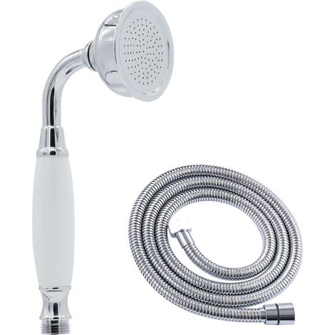 Vintage Style Chrome Handheld Shower with 59" Flexible Hose, High Flow, Replacement for Antique Shower Heads without Wand Holder, Retro Brass, Round Telephone Shape