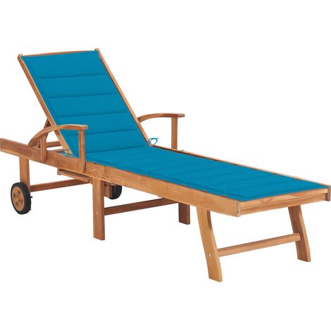 Lettino prendisole sedia a sdraio lettino prendisole letto da giardino mobili da esterno per patio con cuscino blu legno massello di teak 020012309