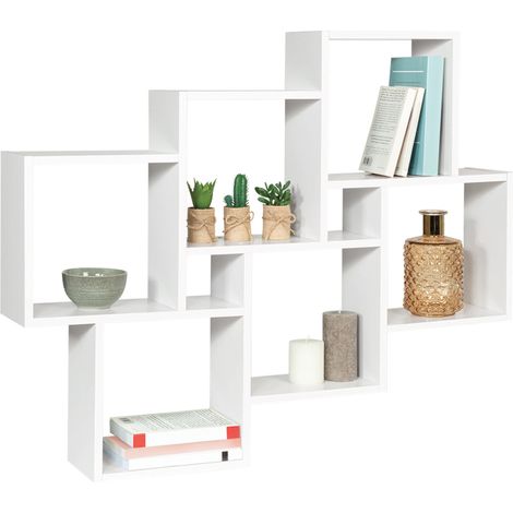 Idmarket – Étagère murale double position blanche – Dimensions 98x16x83 cm – Compartiments 26,5x26,5 cm et 11x11 cm – Fixation discrète incluse