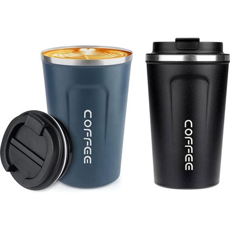 ERBO Kaffeebecher to go Thermobecher Auslaufsicher 380ml 2er Set Blau Schwarz (1/5)