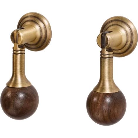 Poignées vintage en bois de noyer français, style pendentif en laiton et argent, poignées rétro pour tiroirs et portes de meubles. (1/4)