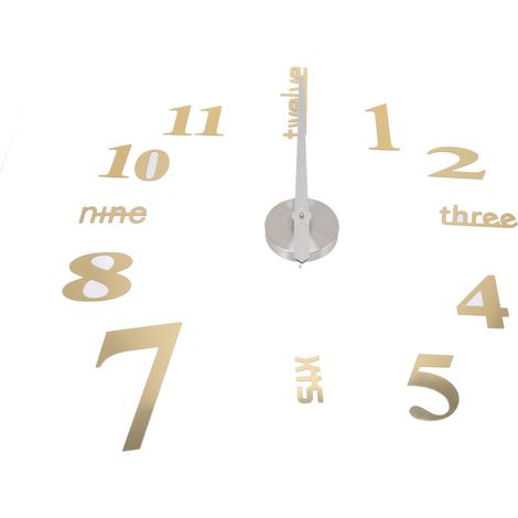 Moderne 3D-Wanduhr zum Selbstkleben, goldene Acrylziffern mit Spiegeloptik, großformatige DIY-Wanddekoration für Wohnzimmer, Schlafzimmer und Zuhause (1/5)