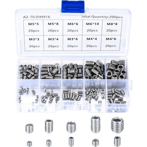 Lot de 200 vis sans tête en inox – M3 à M8 – Assortiment de fixations à pointeau – Résistant (1/5)