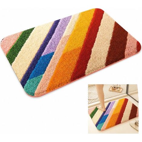 Tapis de bain 40 x 60 cm, doux en matière synthétique effet cachemire, absorption rapide, dessous antidérapant, pour toilettes et couloir, rouge (1/5)