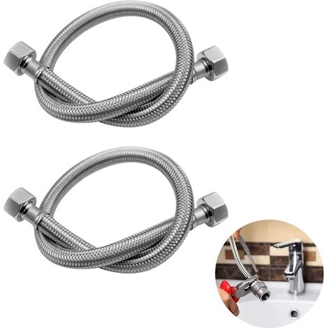 Tuyau de douche flexible tressé en acier inoxydable 304, double arrivée d'eau, 2 pièces, 50 cm
