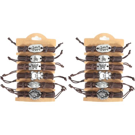 2 Set PU Leather Retro Knitted Bracelet Unisex Cartoon Fashionable Adjustable Bracelet (1/5)