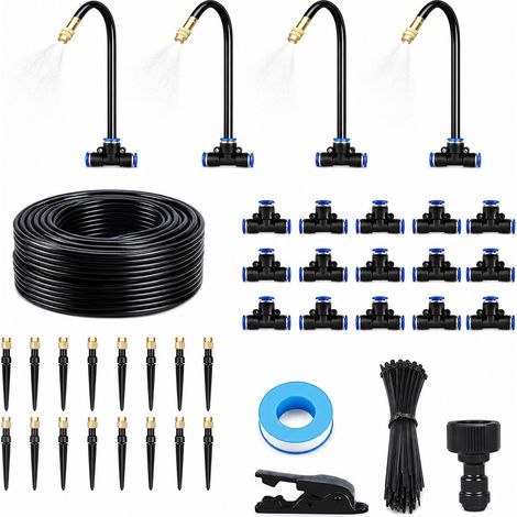 Système d'arrosage de jardin, tuyau d'arrosage automatique à 360° avec 20 buses de brumisation, système d'irrigation de jardin pour jardin, serre, pelouse