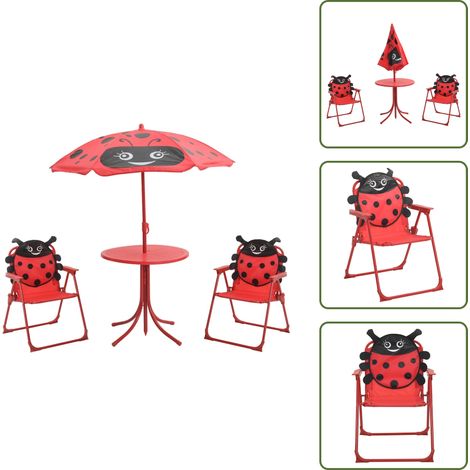 3-tlg. Garten-Bistro-Set für Kinder mit Sonnenschirm Rot - Kindergartensitzplatz - Spieltisch - Outdoorspielzeug - Kindersessel - Sonnenschutz Für Kinder