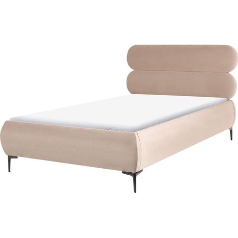 Letto matrimoniale con rete testiera in velluto gambe in metallo nero camera da letto 120 x 200 cm tortora Lessay (1/5)