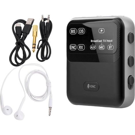 Transmisor/receptor BT 6.0 2 en 1，Transmisor y receptor inalámbricos，Modos Bluetooth duales，Batería de 550 mAh，Entrada/salida de 3,5 mm (1/5)
