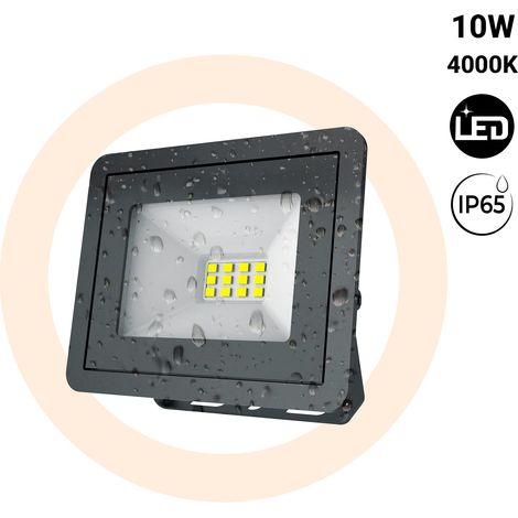 Proyector LED De Exterior - Slim - 10W - 1100lm - IP65 - Blanco Neutro - Negro