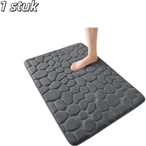 Tapis de bain en mousse à mémoire de forme antidérapant et absorbant motif galets lavable 40 x 60 cm gris (1/5)