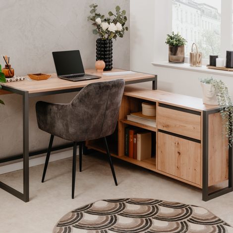 Bureau d'angle bois clair contrasté - BU70105 (1/5)